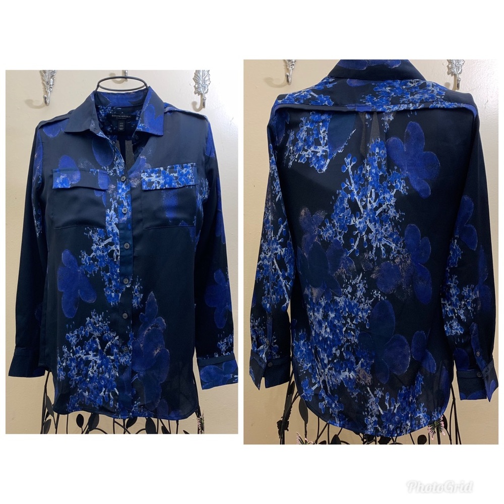 Banana Republic | Blue Floral Dillan Long Top XXS - Picture 2 of 8